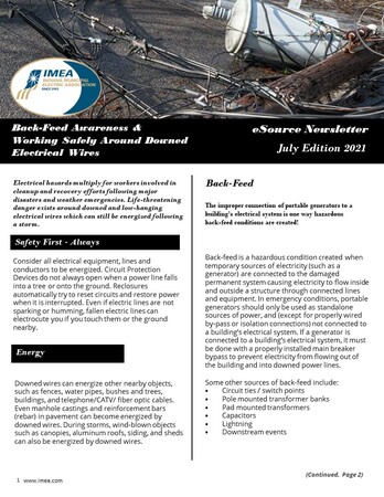 July eSource Newsletter: Back-Feed Awareness &  Working Safely Around Downed Electrical Wires