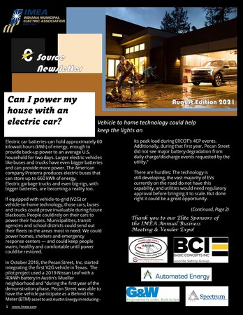 August eSource Newsletter: Vehicle to Home Technology Could Help Keep the Lights On