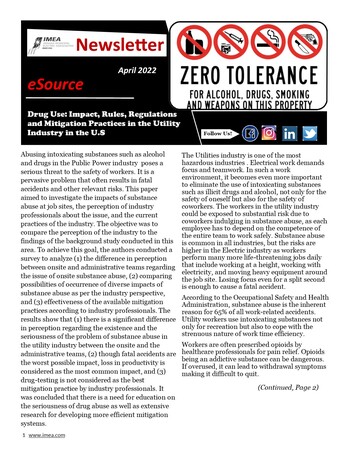 April eSource Newsletter - Drug Use: Impact, Rules, Regulations and Mitigation Practices in the Utility Industry in the U.S 