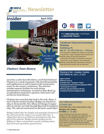 May Insider Newsletter - Chalmers, Indiana / Registration is LIVE for the 2022 IMEA Annual Business Meeting & Vendor Expo