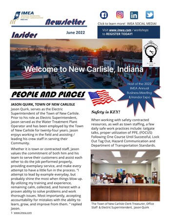 June Insider Newsletter: Town of New Carlisle Host of the 2022 IMEA Annual Business Meeting & Vendor Expo